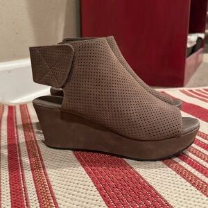 Pierre Dumas Taupe Perforated Wedge Sandals